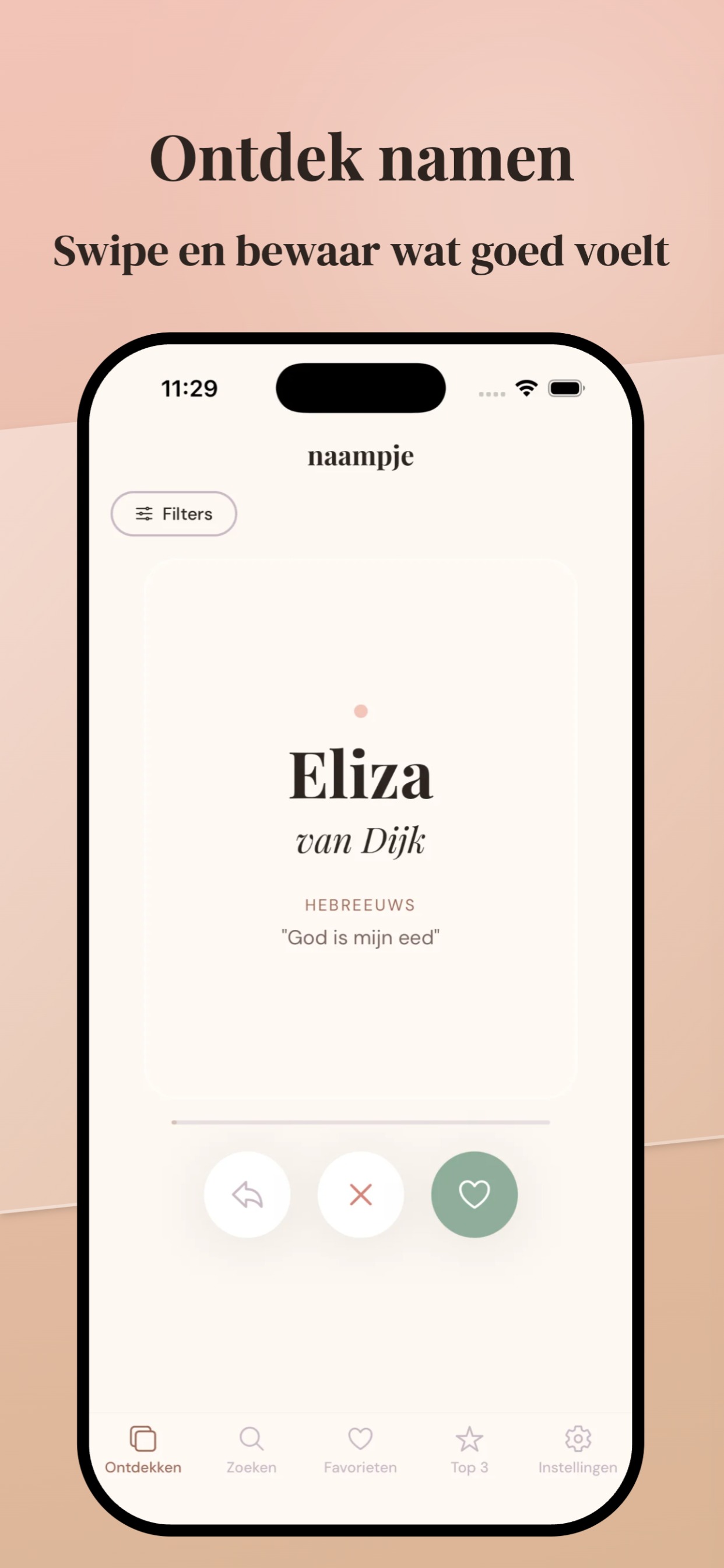 Babynamen swipen in naampje